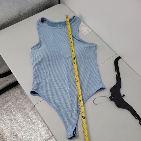 NEW Klassywear Womens High Neck Brami Bodysuit Blue Ribbed Medium Klassy Network - Picture 5 of 10